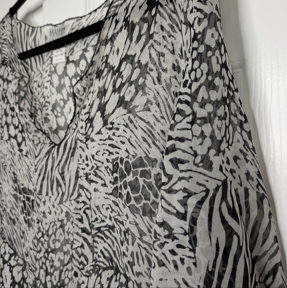Vintage Silk Animal Print Sheer Overlay Blouse Allison Taylor 1X - Picture 3 of 5